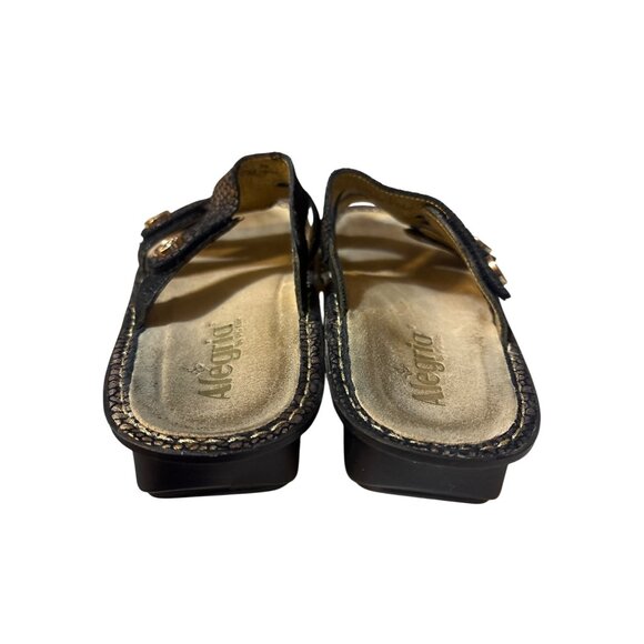 Alegria By PG Lite Womens Black Slip-On Sandals With Adjustable Straps & Gold Ac - Picture 4 of 7